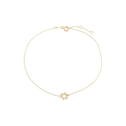 Solid Star Of David Pendant Anklet 14K