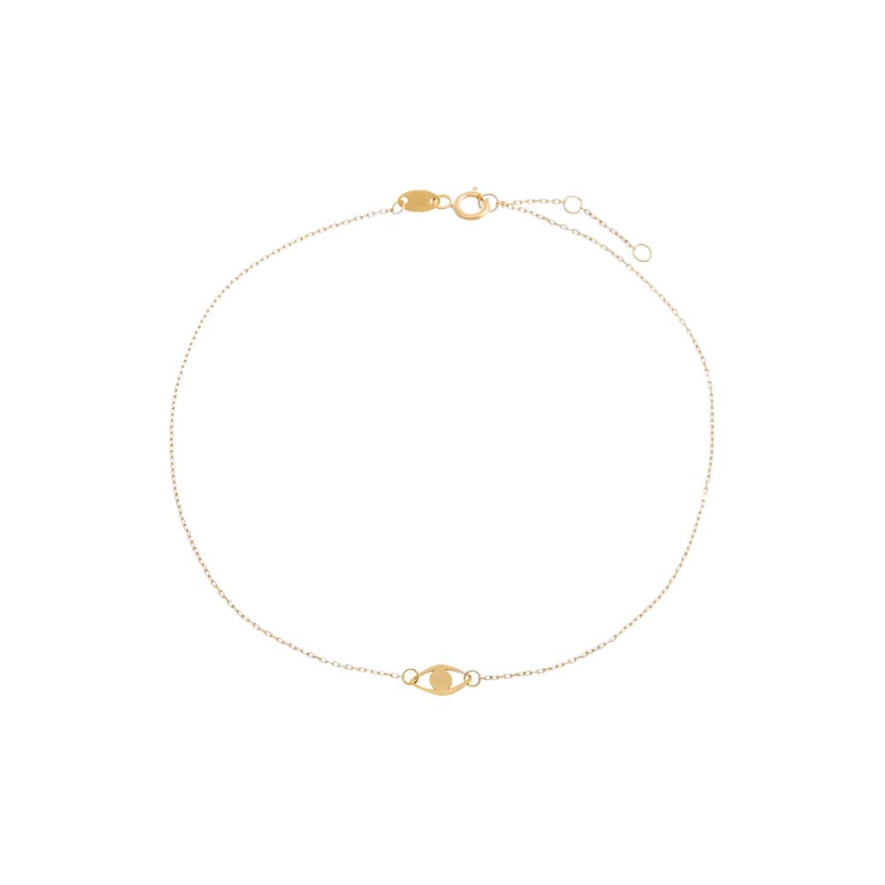 Solid Evil Eye Pendant Anklet 14K