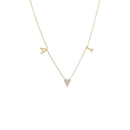 Diamond Pave Heart X Double Initial Necklace 14K