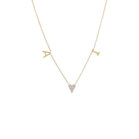 Diamond Pave Heart X Double Initial Necklace 14K