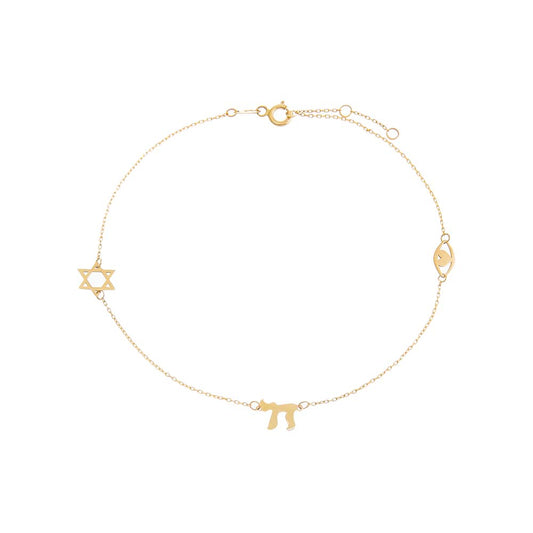 Solid Jewish Charms Anklet 14K