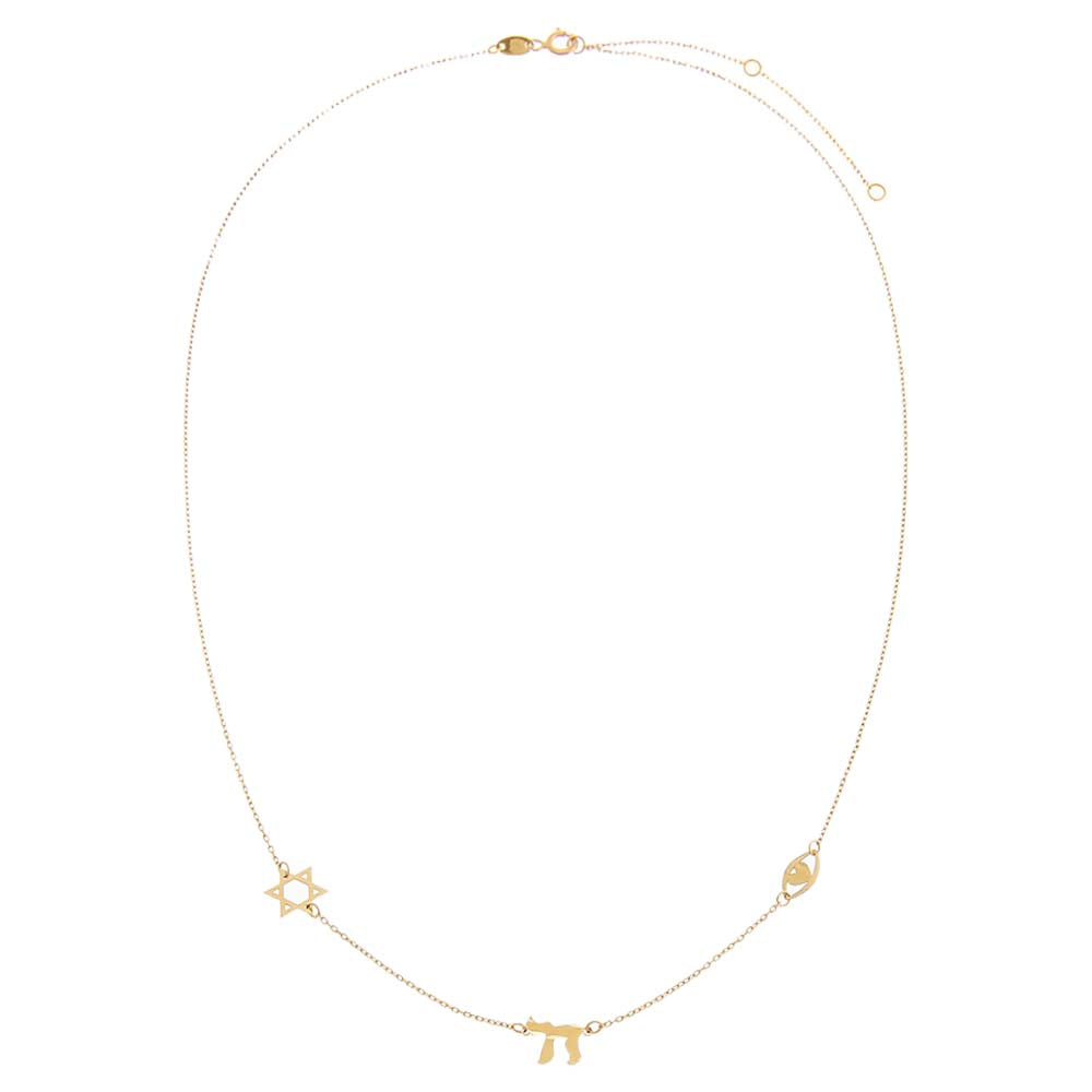 Solid Jewish Charms Necklace 14K