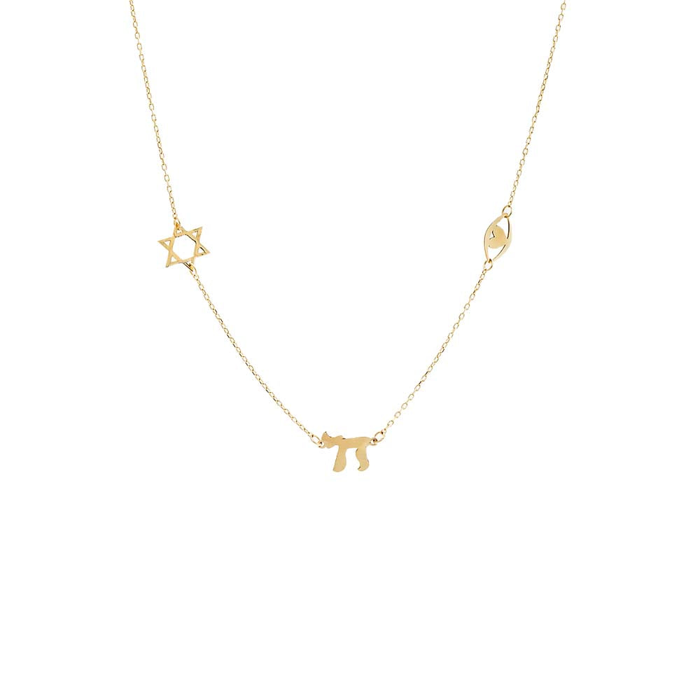 Solid Jewish Charms Necklace 14K