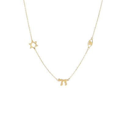 Solid Jewish Charms Necklace 14K