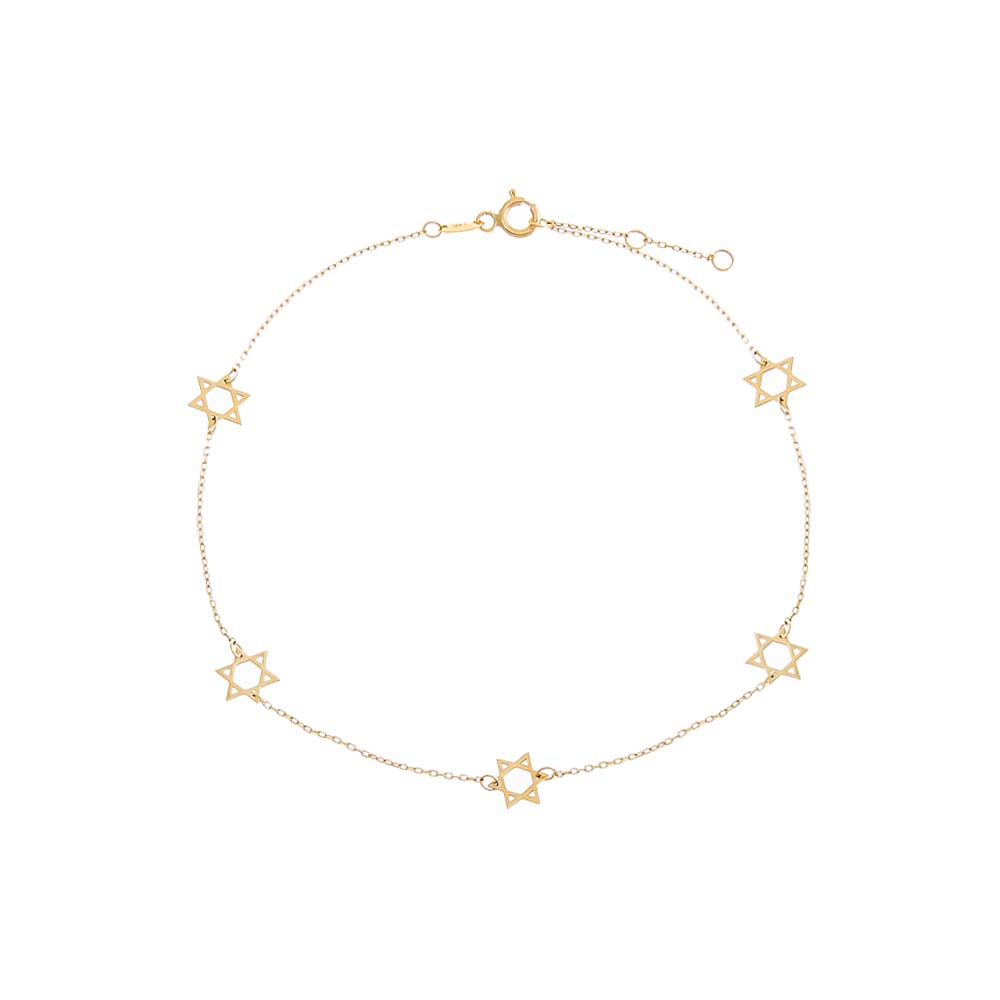 Solid Multi Star Of David Anklet 14K