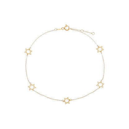 Solid Multi Star Of David Anklet 14K