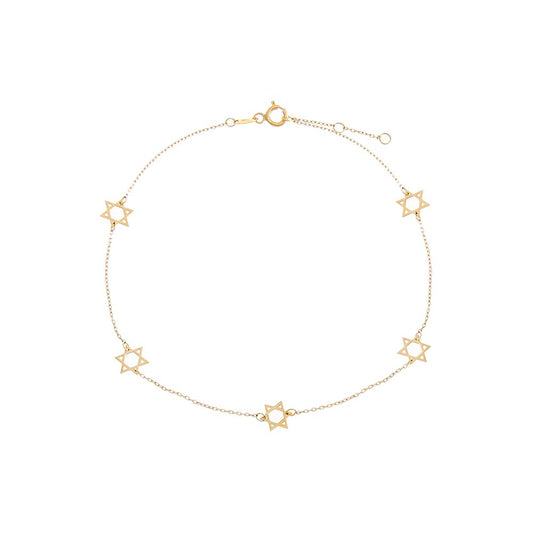 Solid Multi Star Of David Anklet 14K