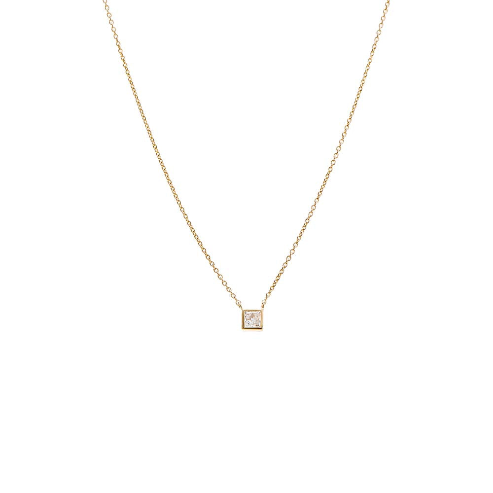 Lab Grown Diamond Princess Cut Bezel Necklace 14K