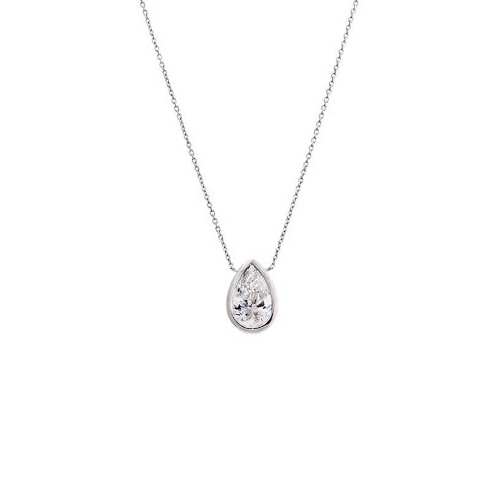 Lab Grown Diamond Pear Bezel Necklace 14K