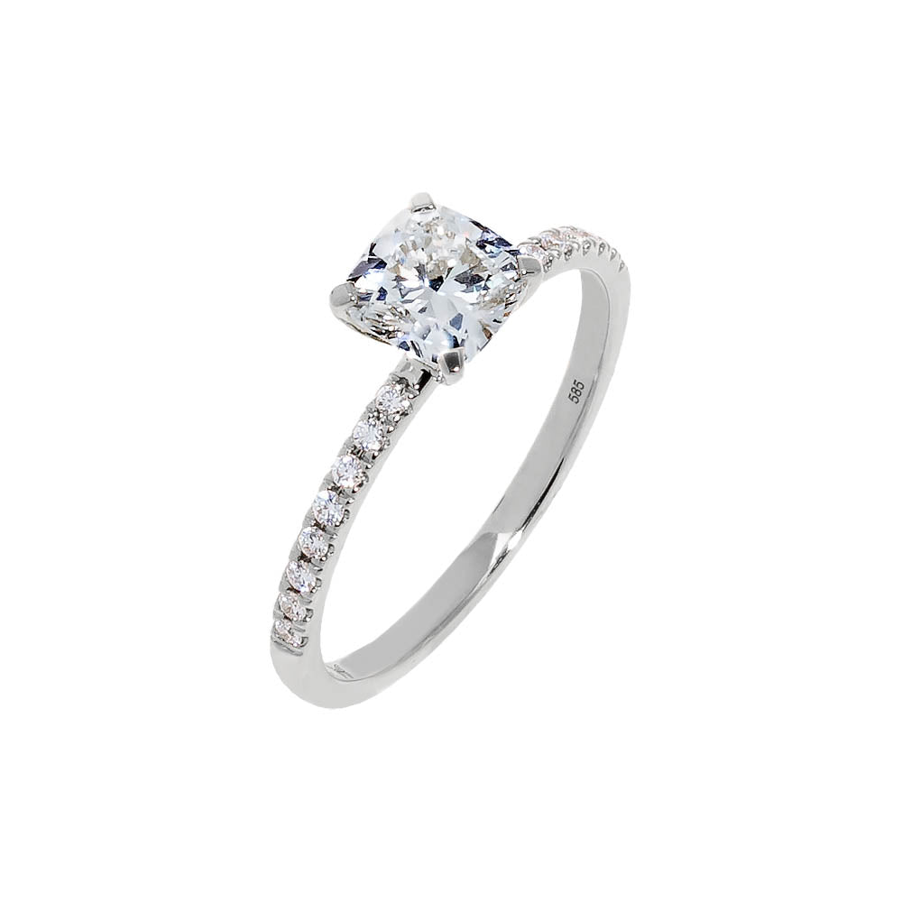 Lab Grown Diamond Pave Cushion Cut Engagement Ring 14K