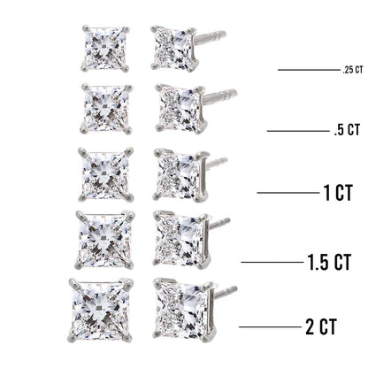 Lab Grown Diamond Princess Cut Four Prong Stud Earring 14K