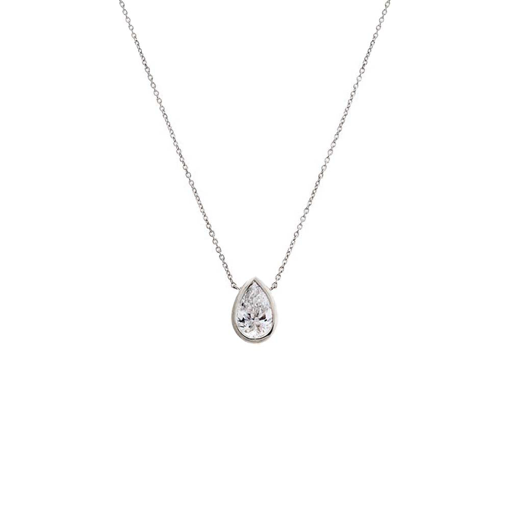 Lab Grown Diamond Pear Bezel Necklace 14K