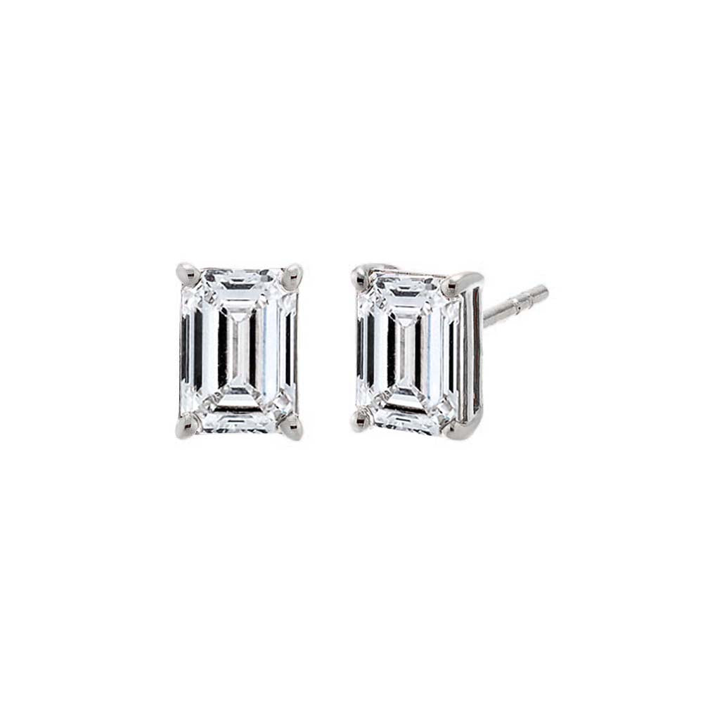 Lab Grown Diamond Emerald Four Prong Stud Earring 14K