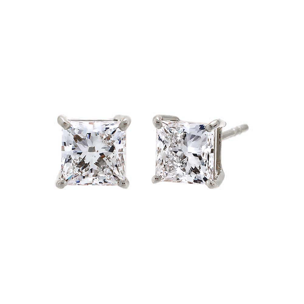 Lab Grown Diamond Princess Cut Four Prong Stud Earring 14K