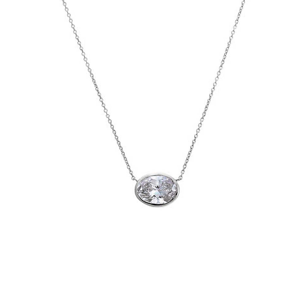 Lab Grown Diamond Oval Bezel Necklace 14K