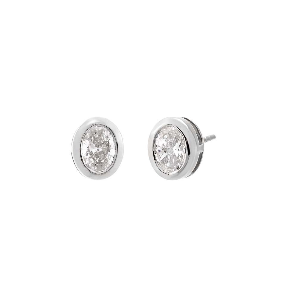 Lab Grown Diamond Oval Bezel Stud Earring 14K