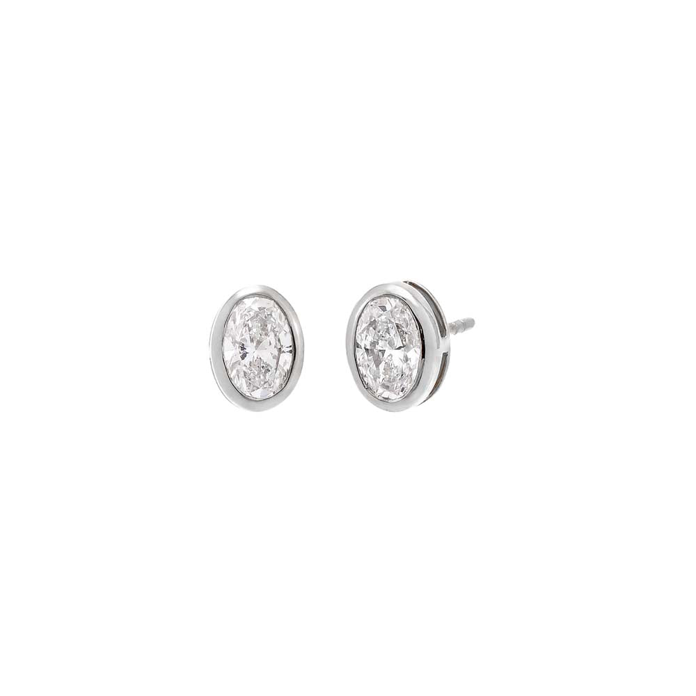 Lab Grown Diamond Oval Bezel Stud Earring 14K