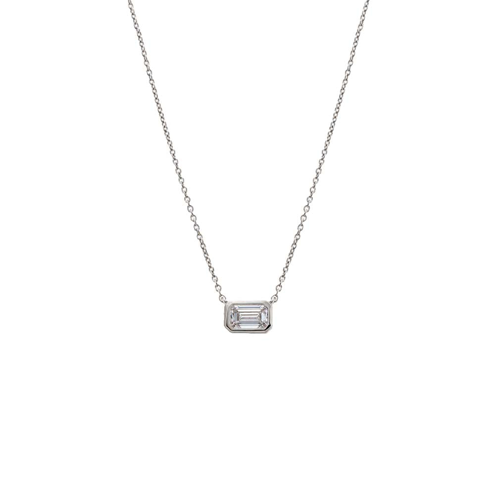 Lab Grown Diamond Emerald Bezel Necklace 14K