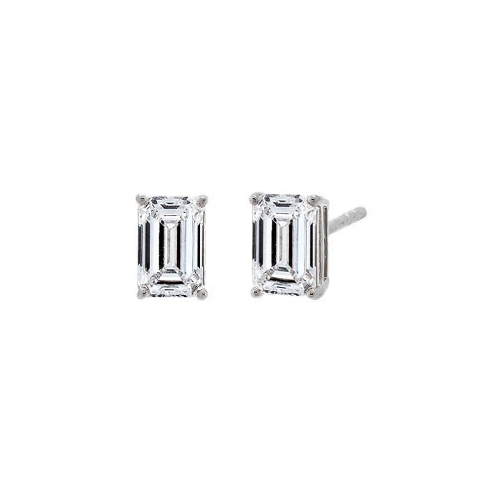 Lab Grown Diamond Emerald Four Prong Stud Earring 14K