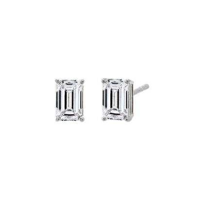 Lab Grown Diamond Emerald Four Prong Stud Earring 14K