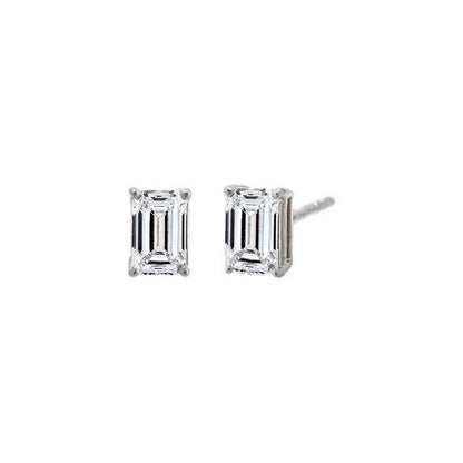 Lab Grown Diamond Emerald Four Prong Stud Earring 14K