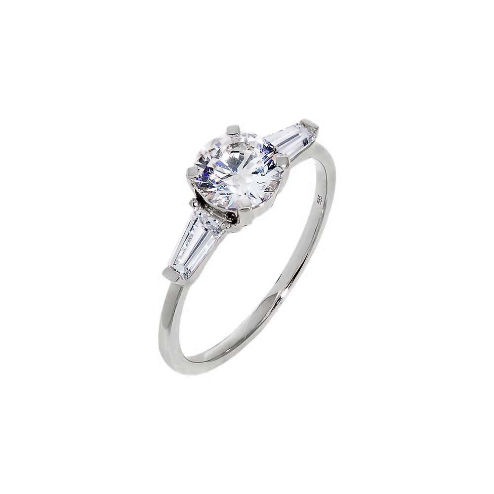 Lab Grown Diamond Round Cut Tapered Baguette Engagement Ring 14K