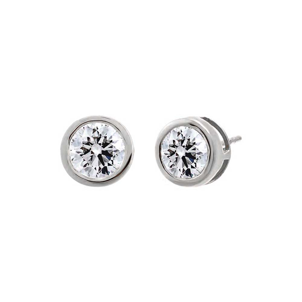 Lab Grown Diamond Solitaire Bezel Stud Earring 14K