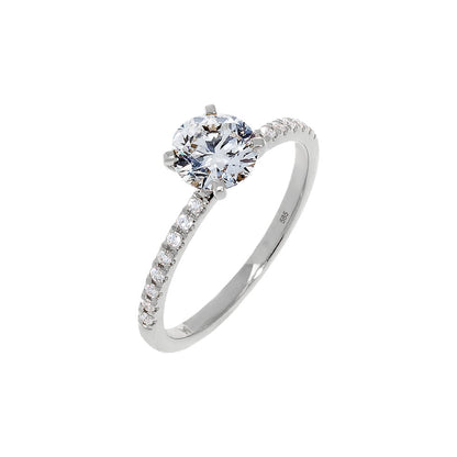 Lab Grown Diamond Pave Solitaire Cut Engagement Ring 14K