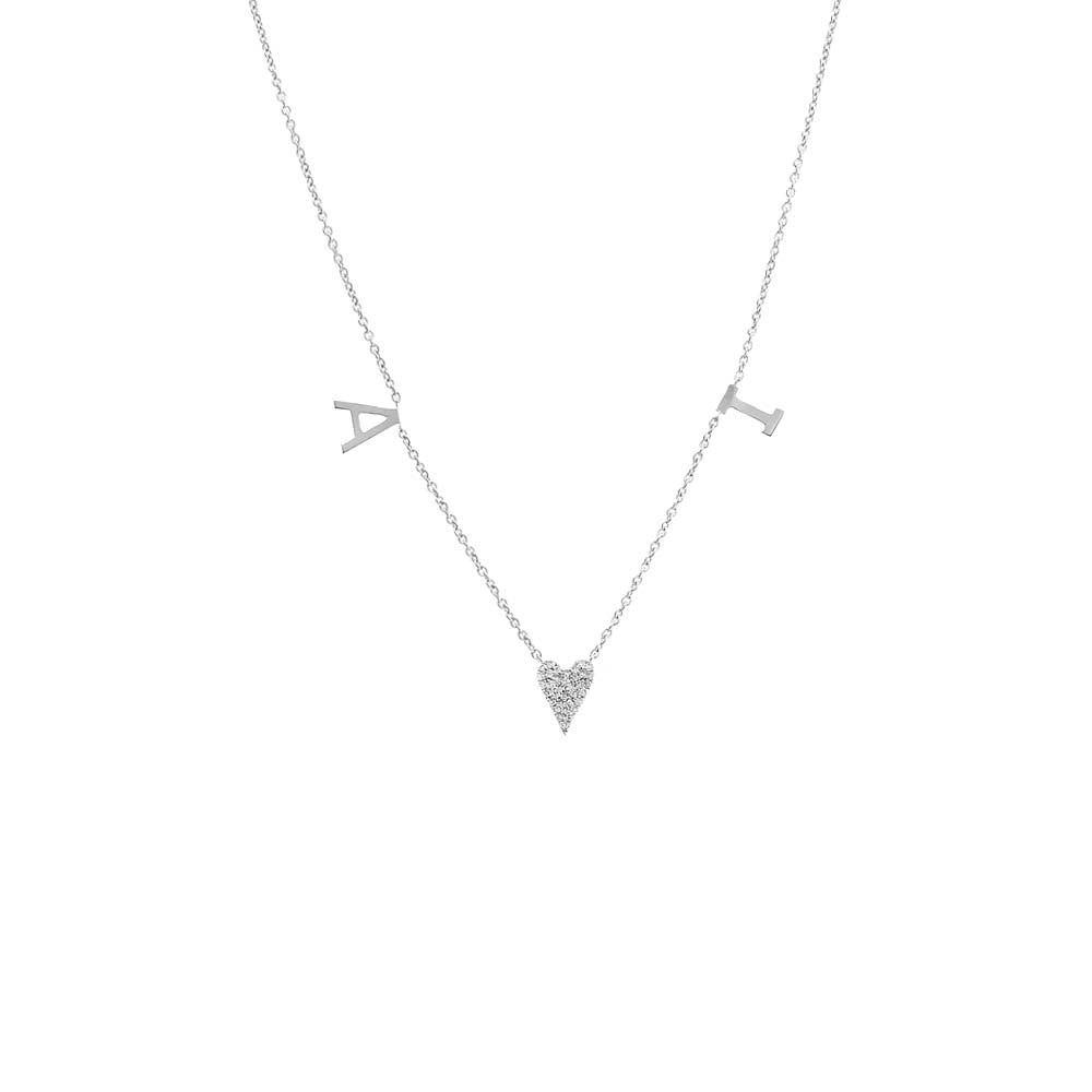 Diamond Pave Heart X Double Initial Necklace 14K