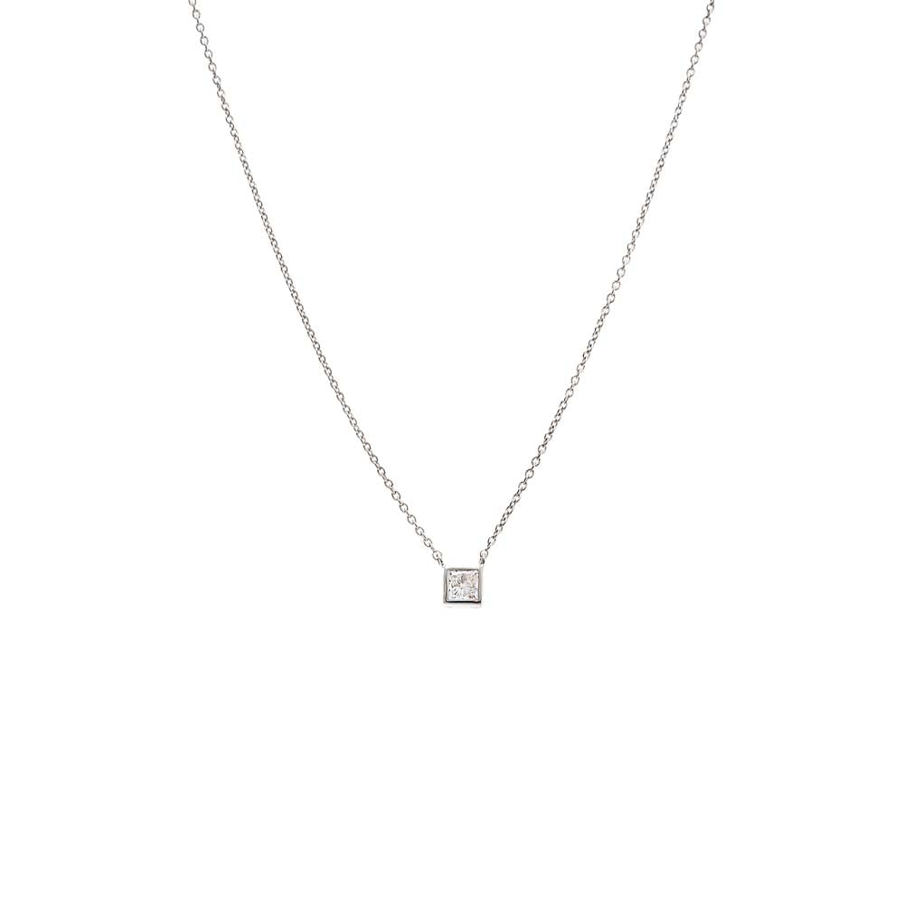 Lab Grown Diamond Princess Cut Bezel Necklace 14K