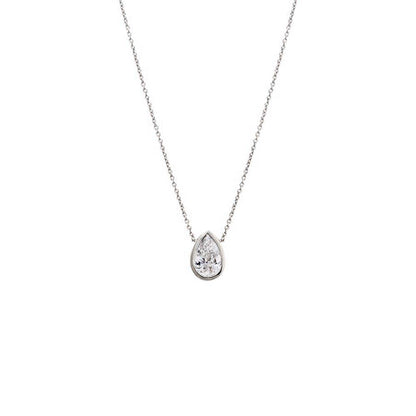 Lab Grown Diamond Pear Bezel Necklace 14K