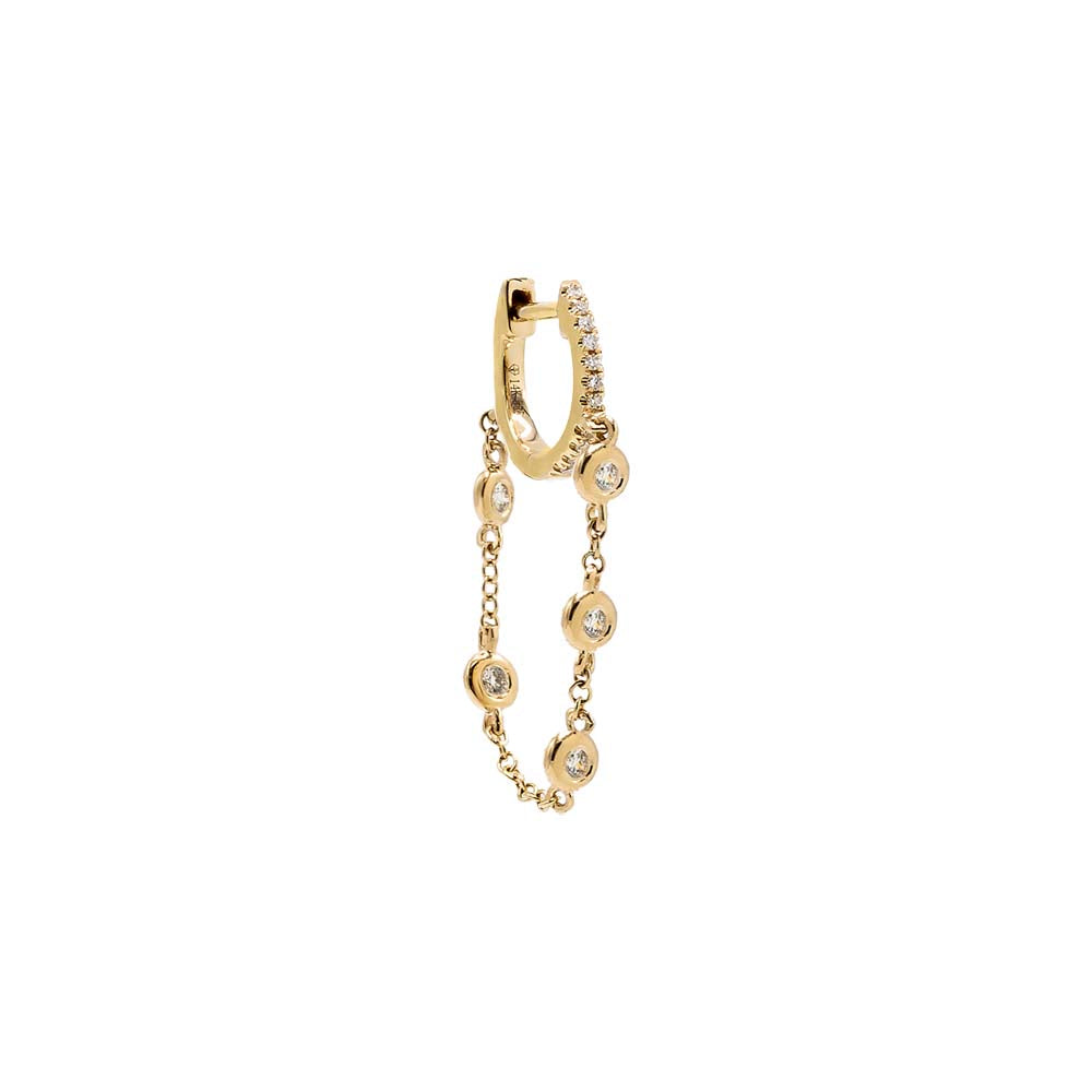 Diamond By The Yard Chain Drop Huggie Earring 14K