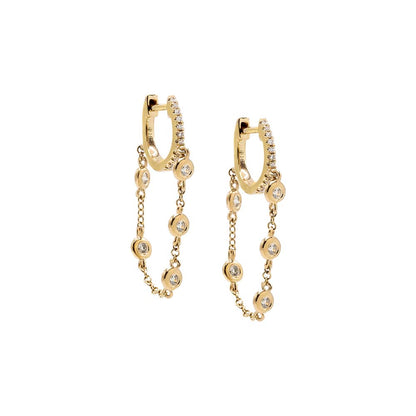 Diamond By The Yard Chain Drop Huggie Earring 14K