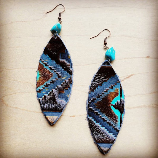 Oval Earrings in Blue Navajo w/ Turquoise Accent