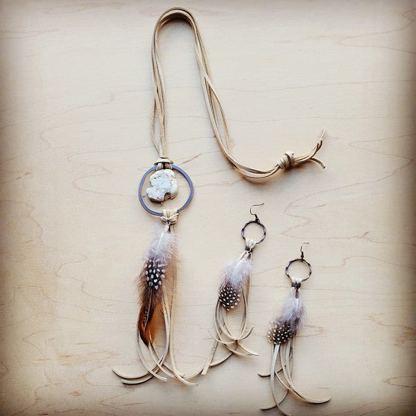 Boho Bone Leather Tassel Earring Spot Feather