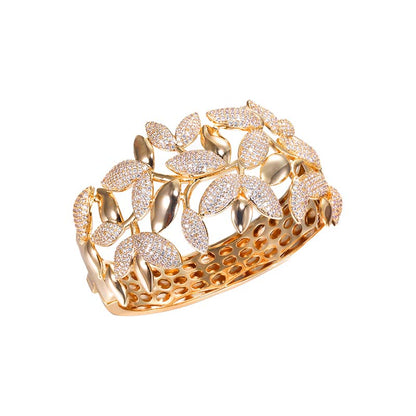 Pave Multi Flower Petal Bangle Bracelet