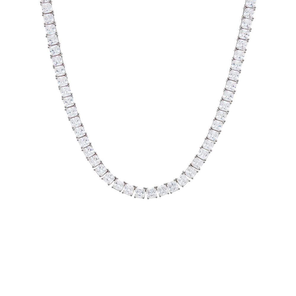 CZ Princess Cut Tennis Necklace