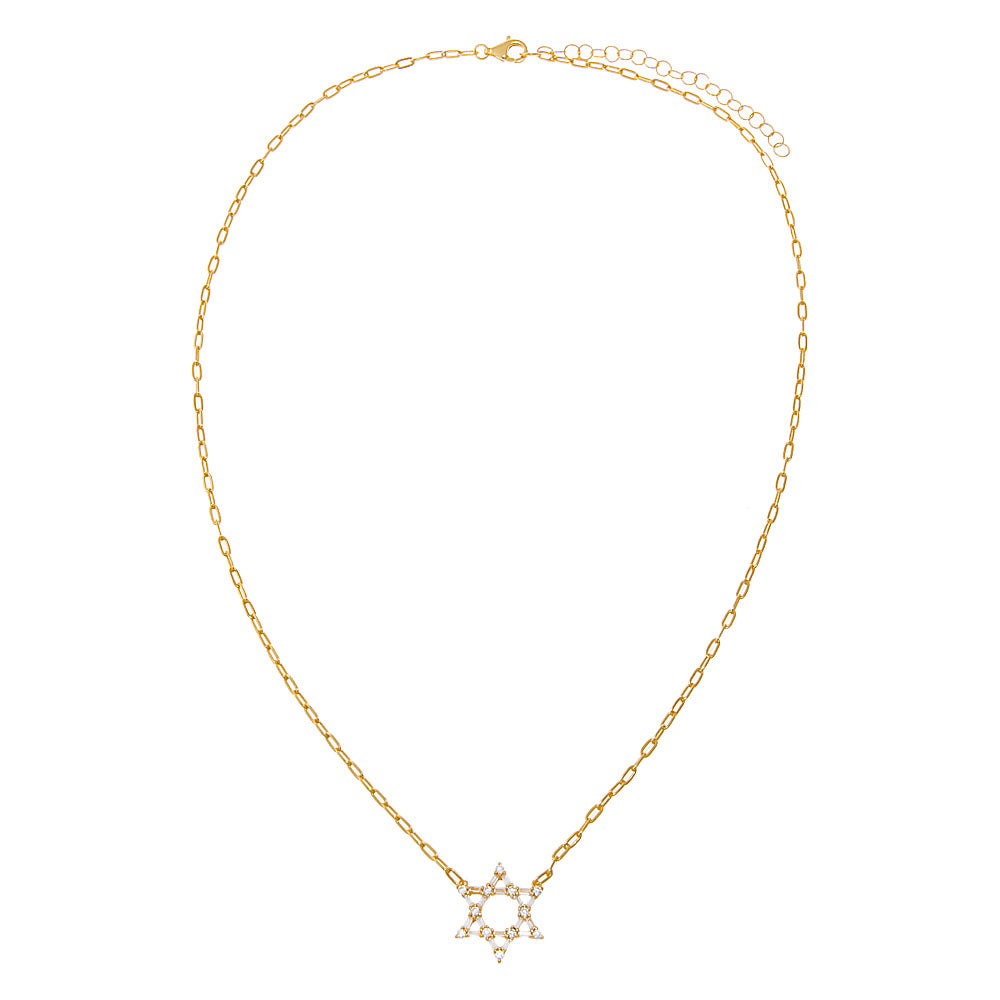 CZ Solitaire X Baguette Star of David Necklace