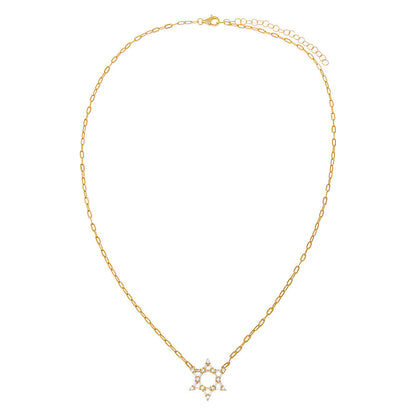 CZ Solitaire X Baguette Star of David Necklace