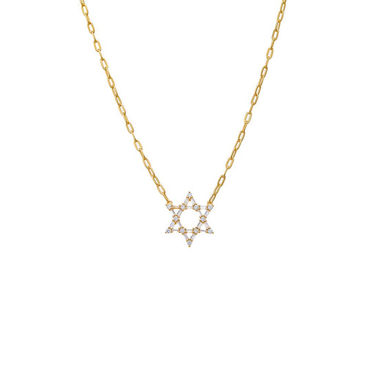 CZ Solitaire X Baguette Star of David Necklace