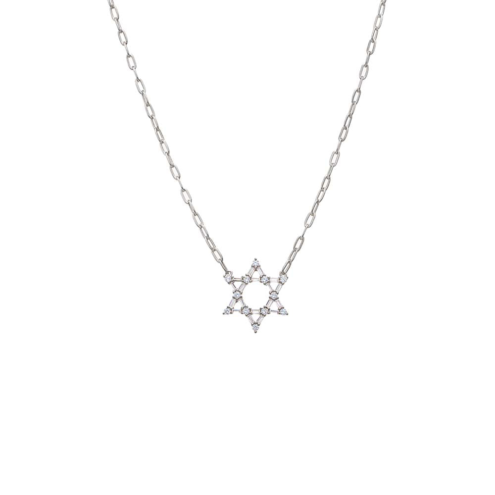 CZ Solitaire X Baguette Star of David Necklace