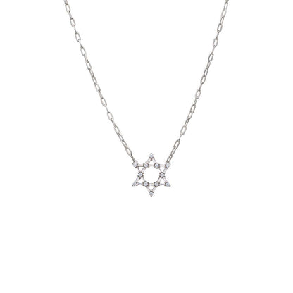 CZ Solitaire X Baguette Star of David Necklace