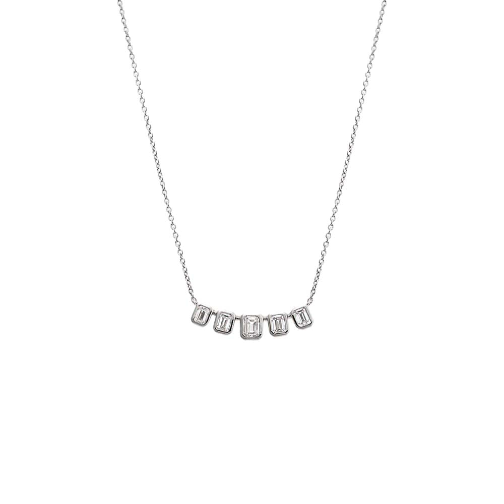 Lab Grown Diamond Emerald Bezel Curved Bar Necklace 14K