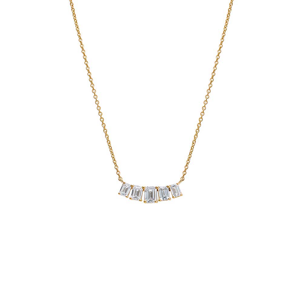 Lab Grown Diamond Emerald Cut Curved Bar Necklace 14K