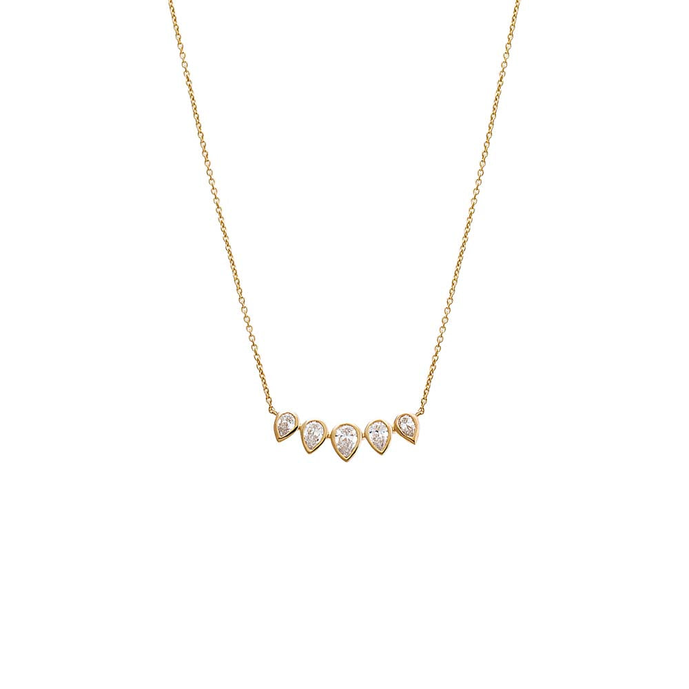 Lab Grown Diamond Pear Bezel Curved Bar Necklace 14K