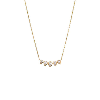 Lab Grown Diamond Pear Bezel Curved Bar Necklace 14K