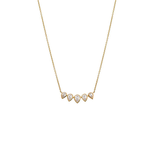 Lab Grown Diamond Pear Bezel Curved Bar Necklace 14K