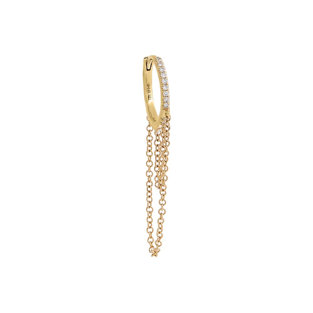 Diamond Double Drop Chain Huggie Earring 14K