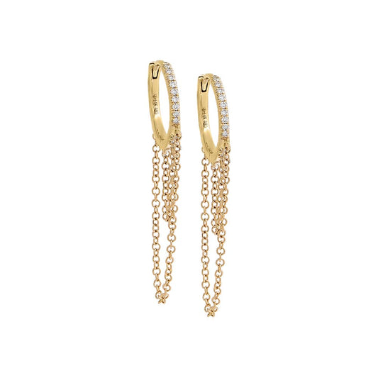 Diamond Double Drop Chain Huggie Earring 14K