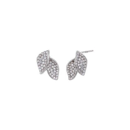 Pave Double Leaf Stud Earring